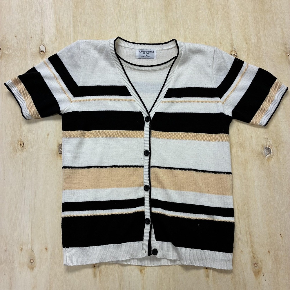 Vintage Alfred Dunner Sweater Womens Small P Multicolor Striped V Neck Cardigan